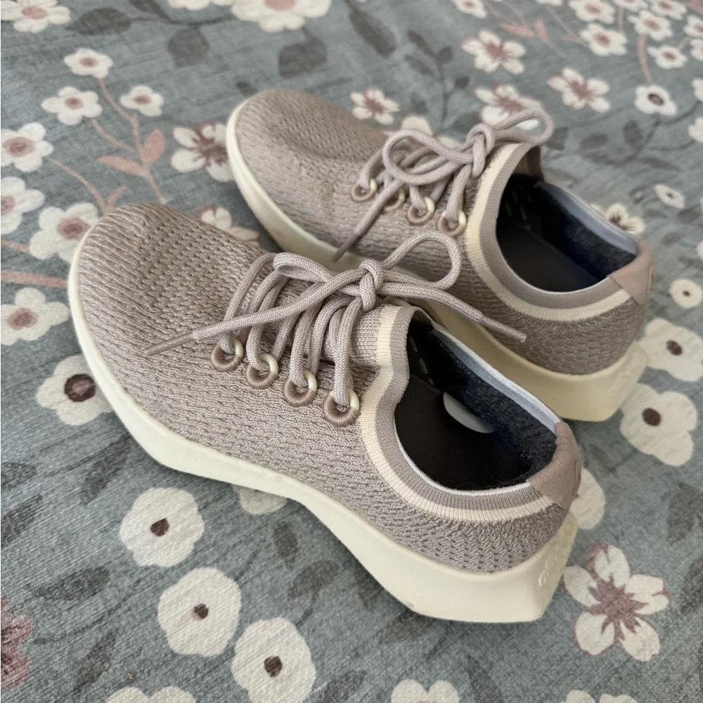 Allbirds Cozy Knit Tree Dasher Sneakers in Cream and Gray - Picture 2 of 6